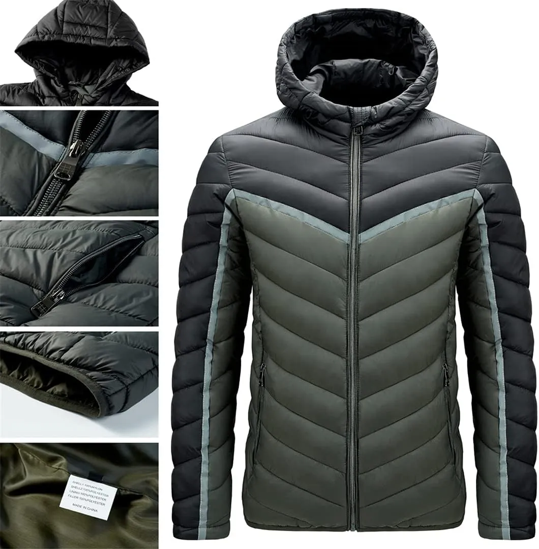 Men's Autumn And Winter Big Hooded Cotton-Padded Jacket Stitching Cotton-Padded Jacket