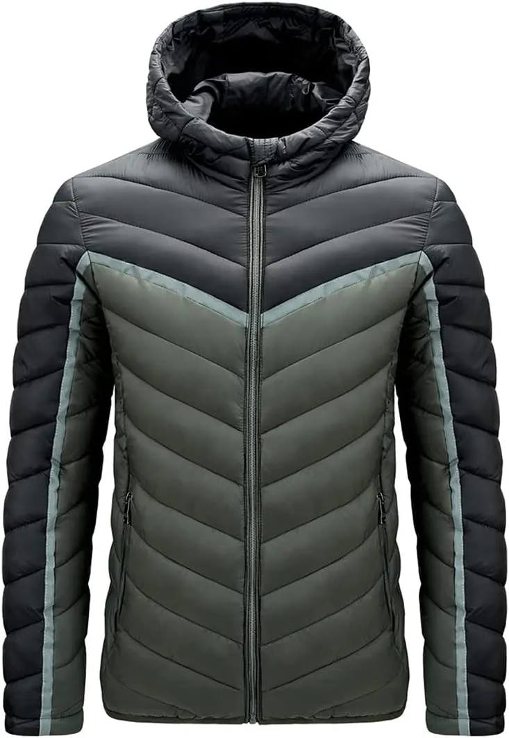 Men's Autumn And Winter Big Hooded Cotton-Padded Jacket Stitching Cotton-Padded Jacket