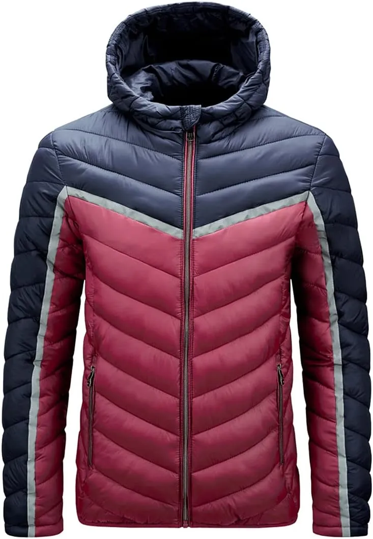 Men's Autumn And Winter Big Hooded Cotton-Padded Jacket Stitching Cotton-Padded Jacket