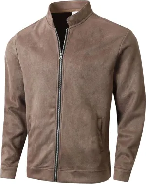 Men's Casual Varsity Jacket Vintage Lightweight Suede Bomber Jackets for Men Leather Baseball Bomber Jacket