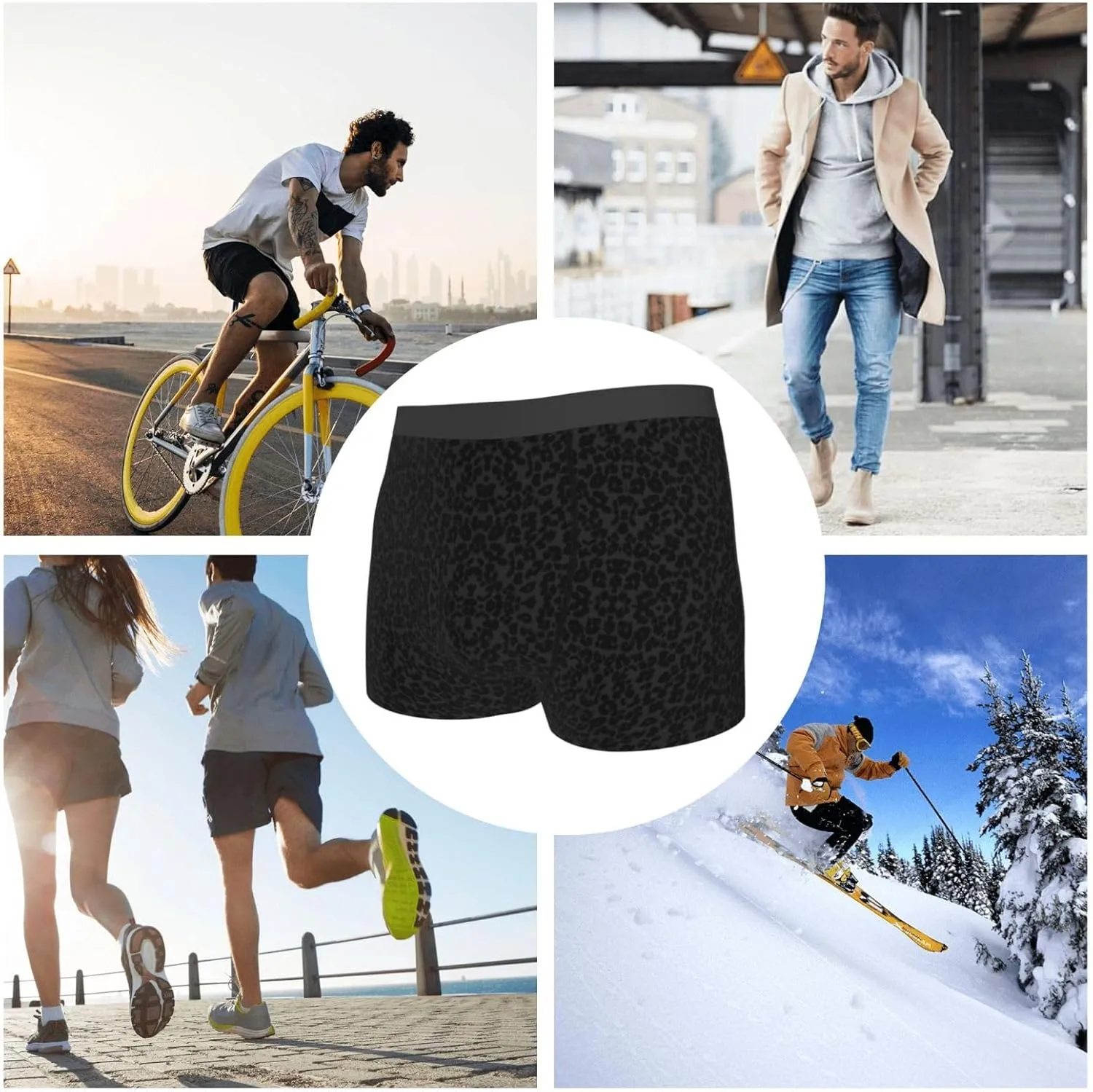 Men'S Cheetah Black Leopard Boxer Briefs Printed Underwear Moisture Wicking