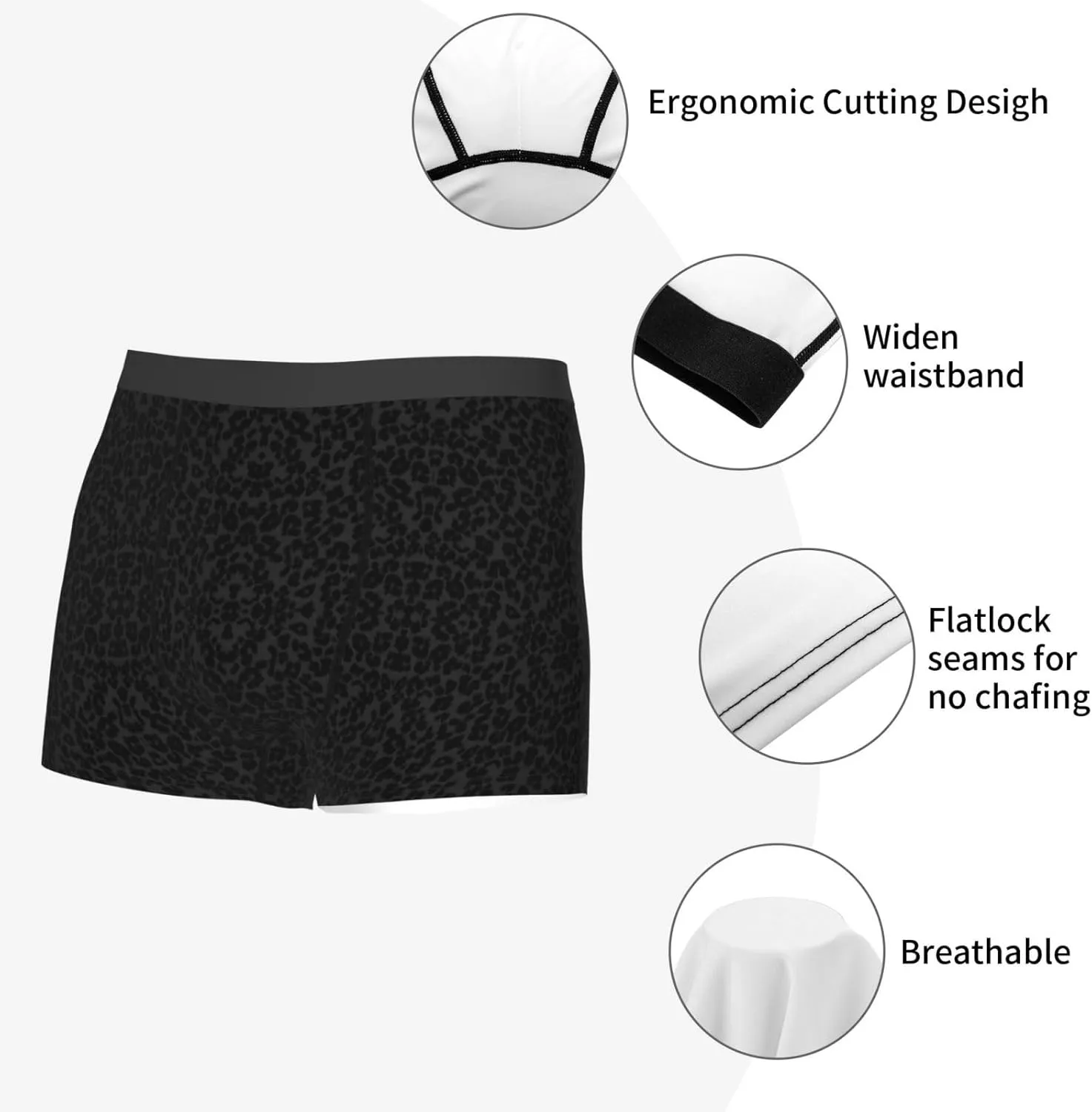 Men'S Cheetah Black Leopard Boxer Briefs Printed Underwear Moisture Wicking
