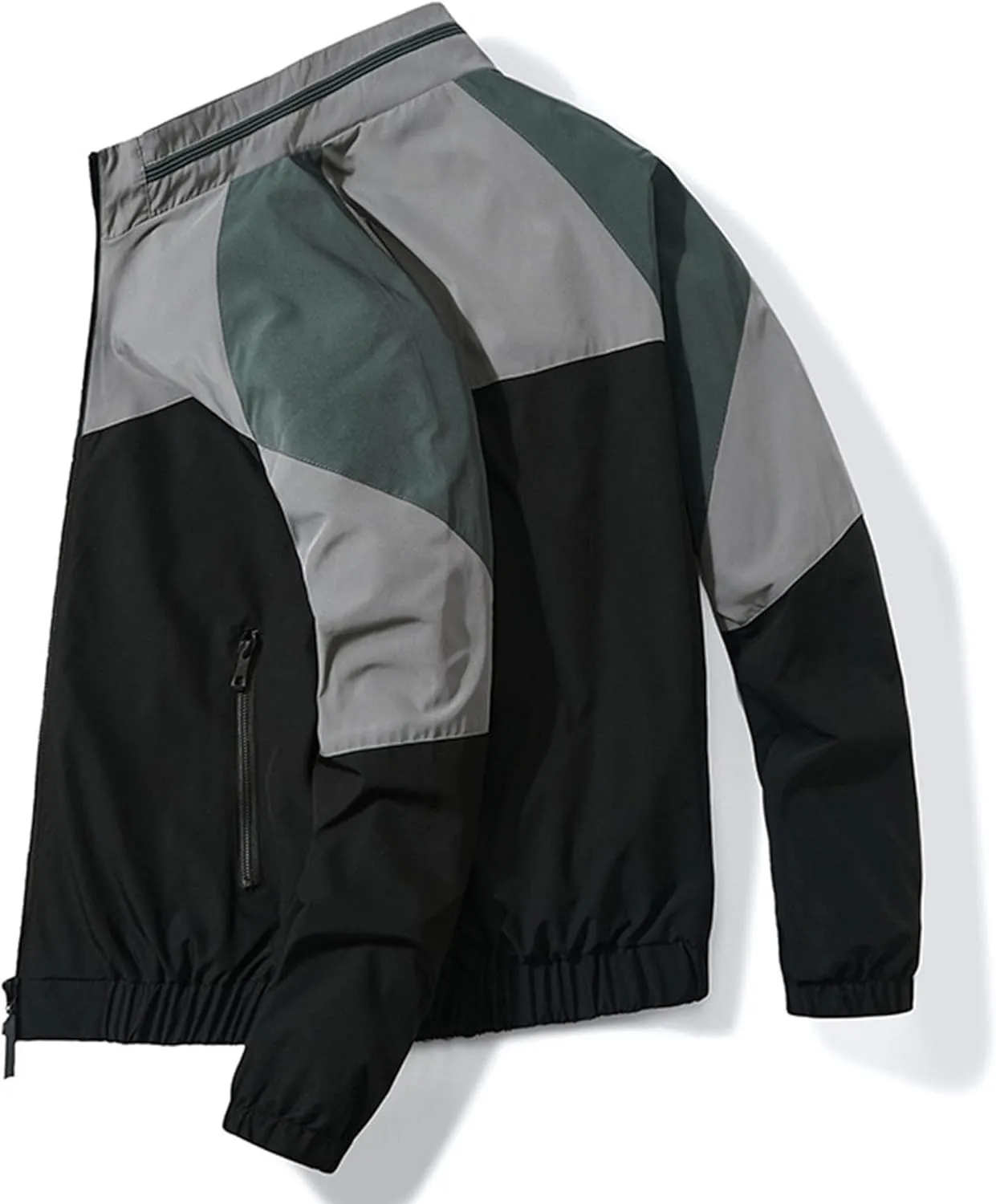 Men's Color Block Lightweight Baseball Jacket Mock Neck Full Zip Varsity Bomber Jacket Winter Warm Padded Coats