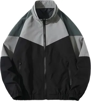 Men's Color Block Lightweight Baseball Jacket Mock Neck Full Zip Varsity Bomber Jacket Winter Warm Padded Coats