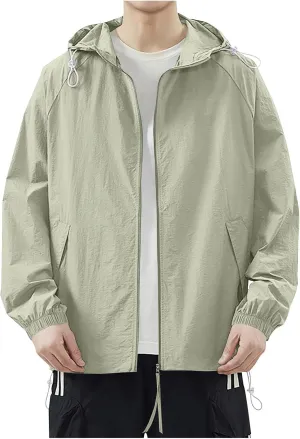 Men's Cooling Outdoors Sun Jacket Fishing Casual Loose Hoodie UV Protection Summer Coats Stretch Drawstring Jackets