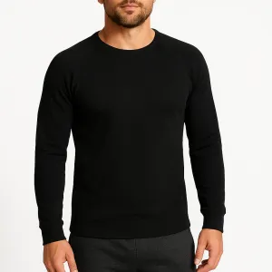 Mens Cotton Raglan Long Sleeve Thermal Top -  Base Layer Crew Neck - Black