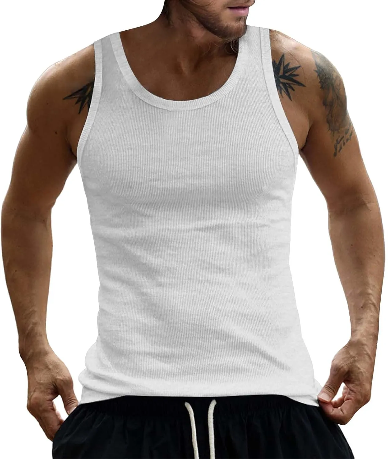 Men's Cotton Tank Tops Athletic Moisture Wicking Muscle Cut Off Shirt Bodybuilding Gym Workout Sleeveless Shirts