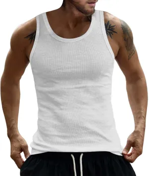 Men's Cotton Tank Tops Athletic Moisture Wicking Muscle Cut Off Shirt Bodybuilding Gym Workout Sleeveless Shirts