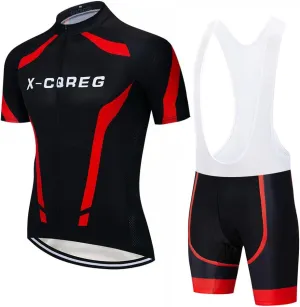 Men's Cycling Jersey Set 12D Padded Short Sleeve Biking Shirts Bike Clothing Men Bicycle Jacket Suit with Pockets Breathable (XX-Large) Red