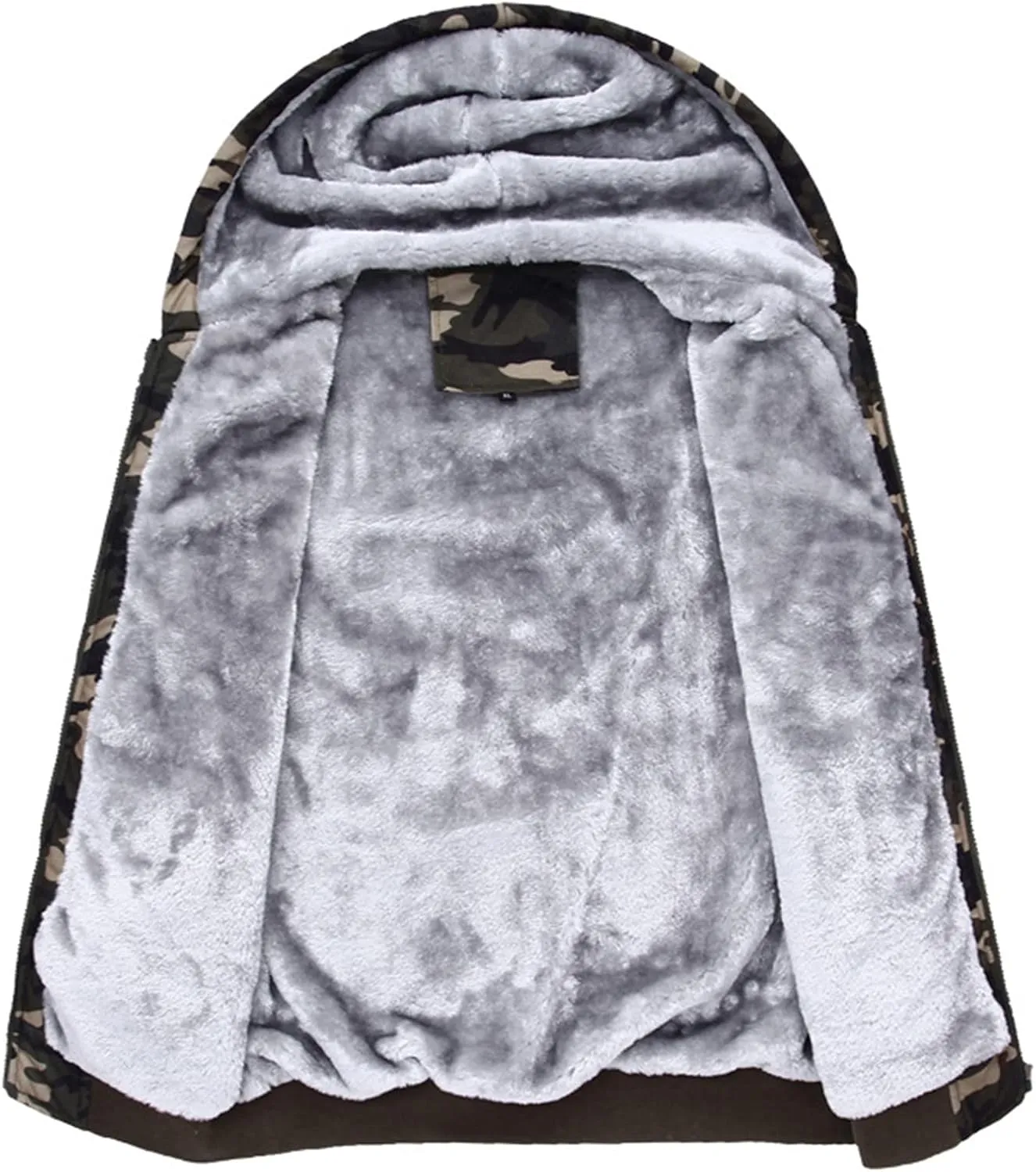 Men's Fleece Lined Camo Hooded Jacket Winter Windproof Hooded Coat Winter Warm Thick Heavyweight Sweatershirts