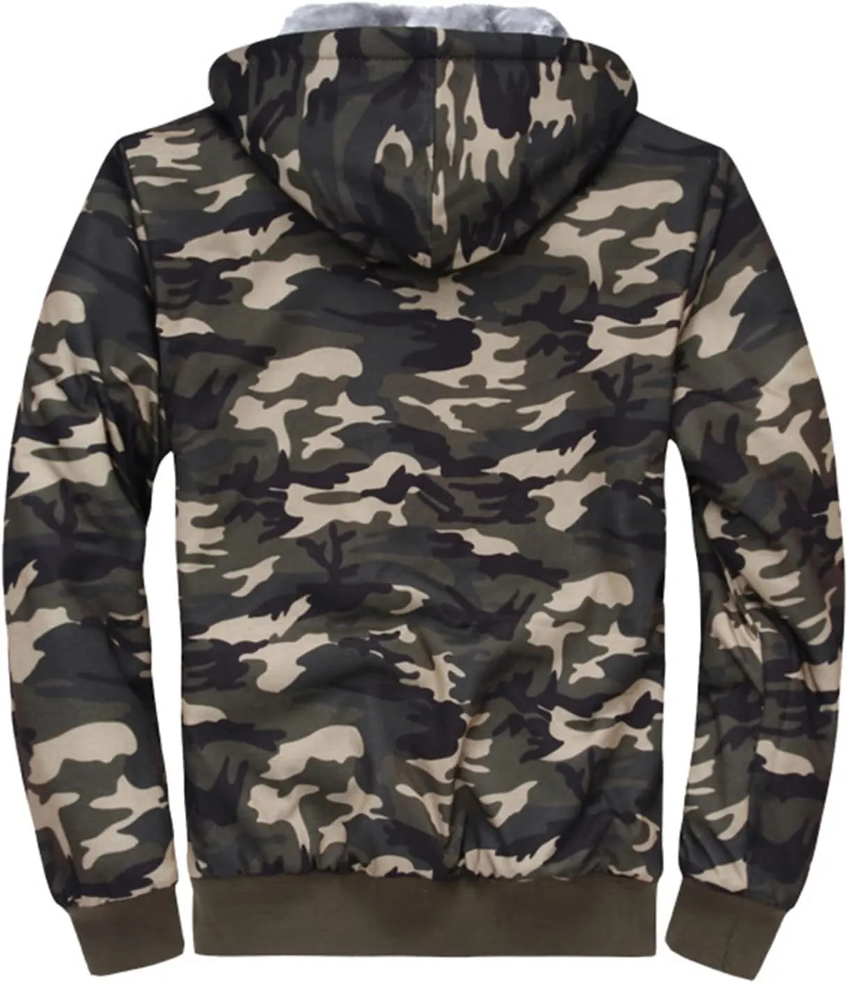 Men's Fleece Lined Camo Hooded Jacket Winter Windproof Hooded Coat Winter Warm Thick Heavyweight Sweatershirts