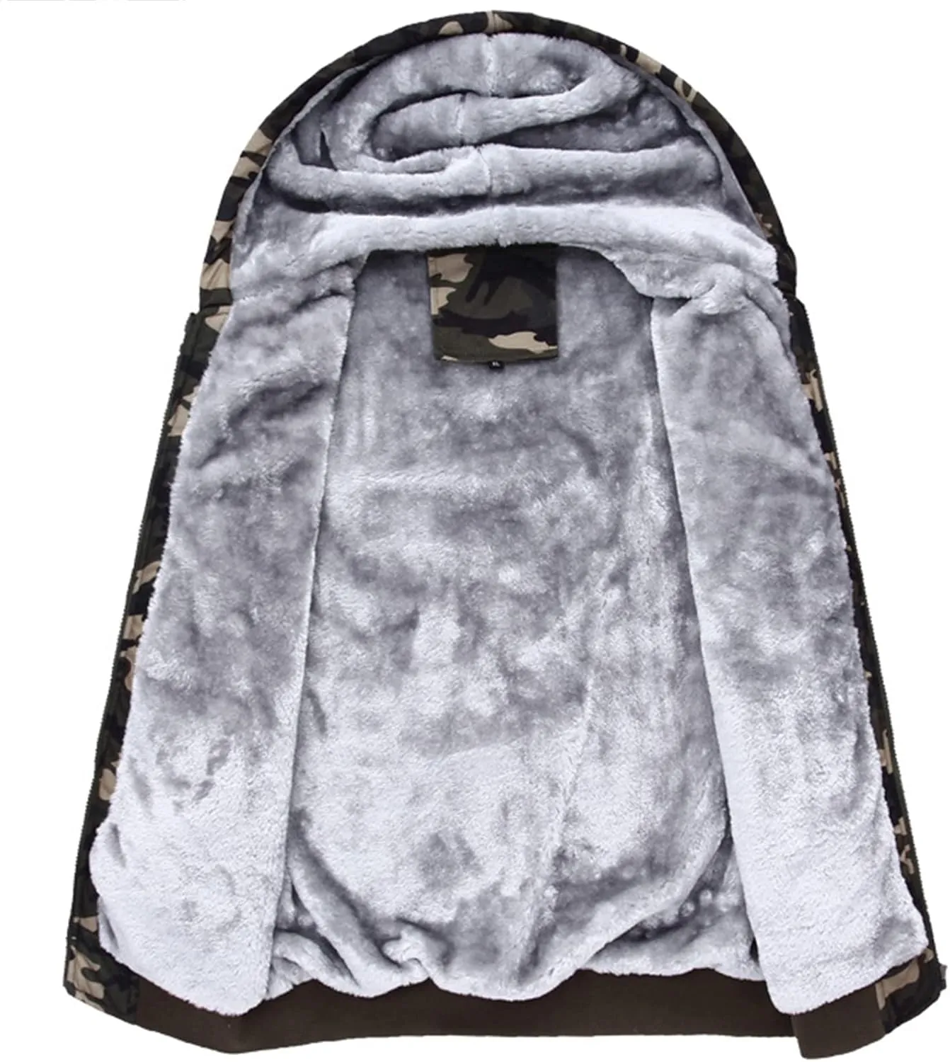Men's Fleece Lined Camo Hooded Jacket Winter Windproof Hooded Coat Winter Warm Thick Heavyweight Sweatershirts