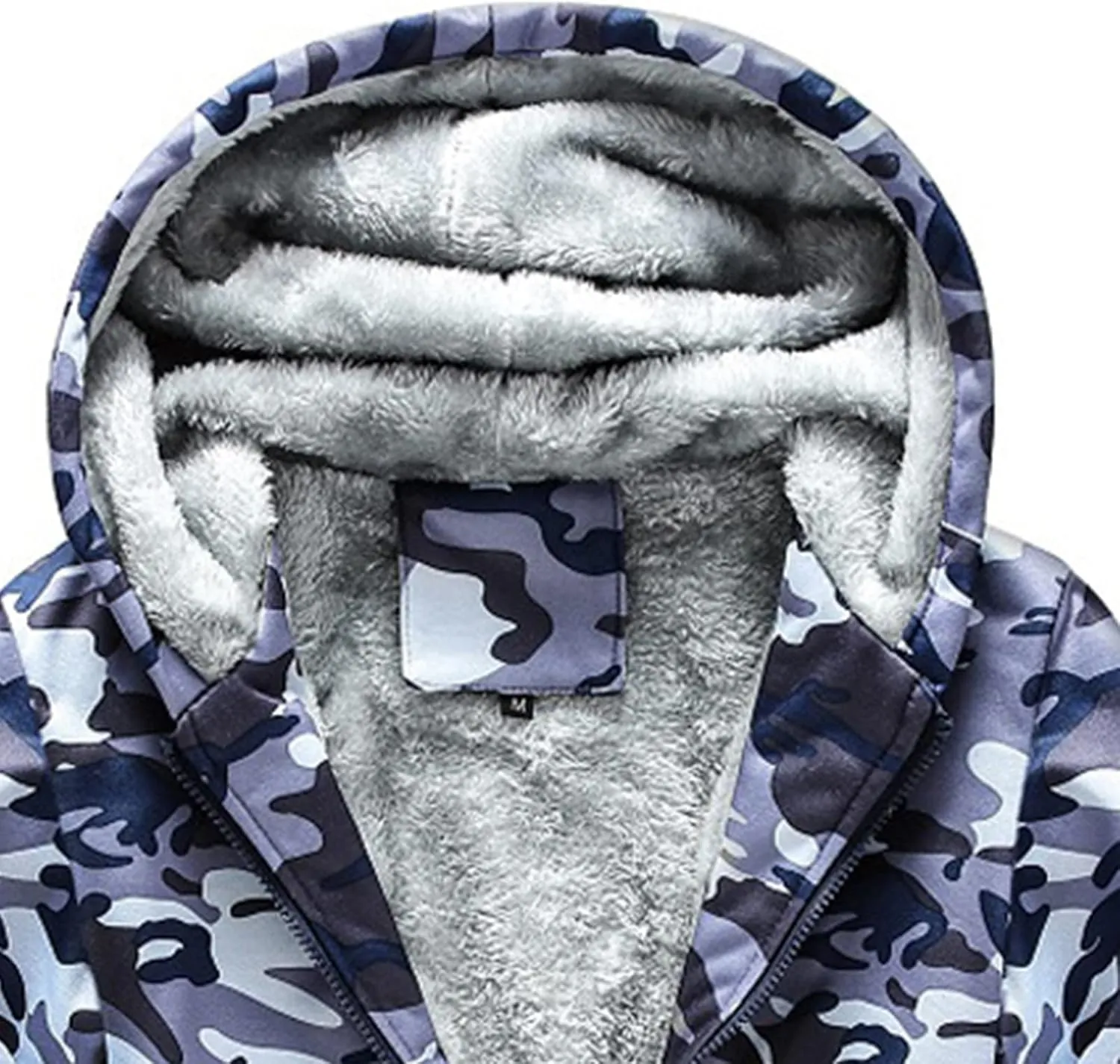 Men's Fleece Lined Camo Hooded Jacket Winter Windproof Hooded Coat Winter Warm Thick Heavyweight Sweatershirts