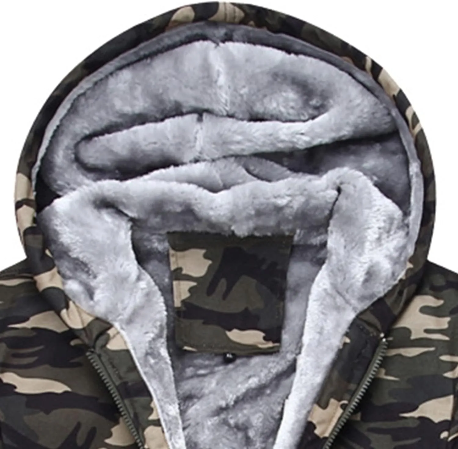 Men's Fleece Lined Camo Hooded Jacket Winter Windproof Hooded Coat Winter Warm Thick Heavyweight Sweatershirts