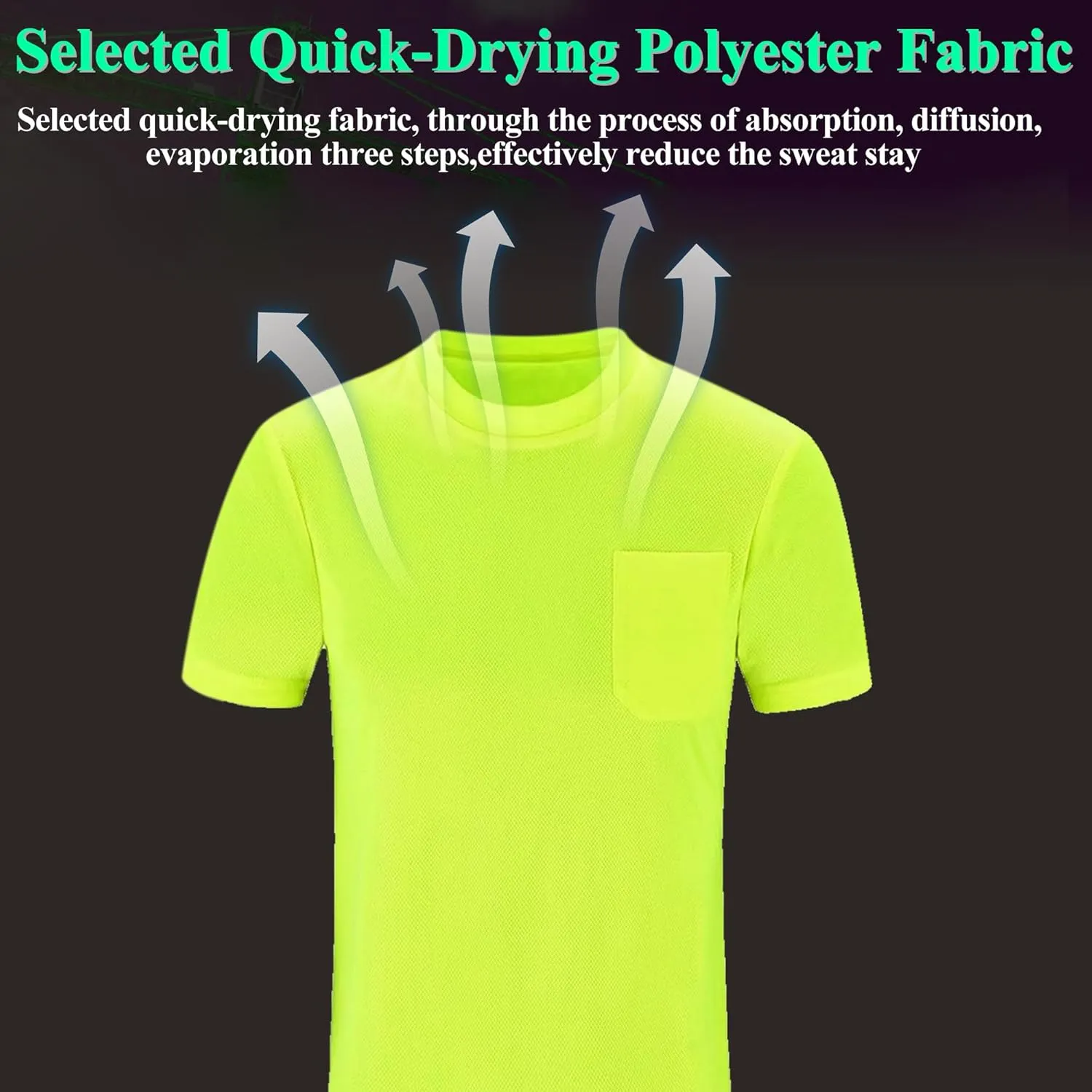 Mens’ High Visibility Safety Short Sleeve T-Shirt with Pocket Moisture Wicking Shirts,Multipack