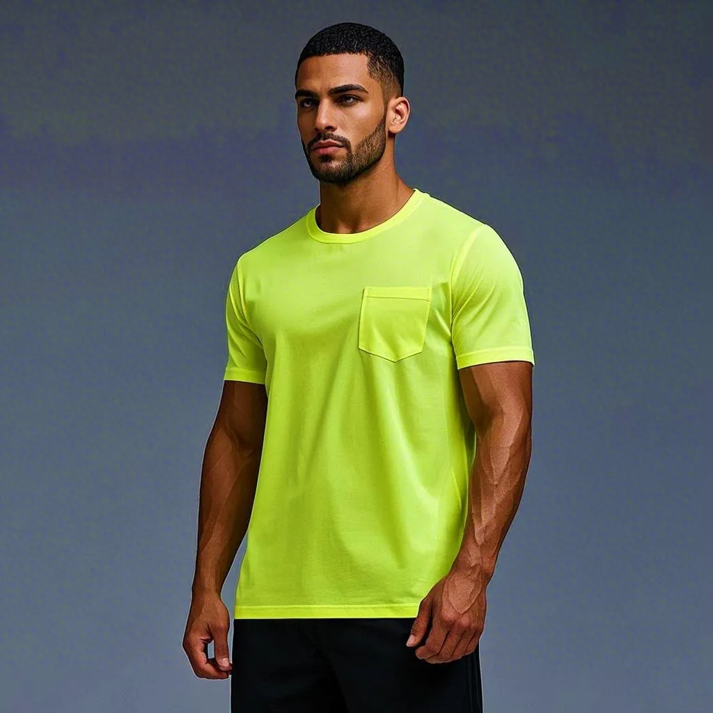 Mens’ High Visibility Safety Short Sleeve T-Shirt with Pocket Moisture Wicking Shirts,Multipack