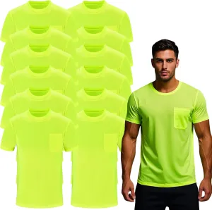 Mens’ High Visibility Safety Short Sleeve T-Shirt with Pocket Moisture Wicking Shirts,Multipack
