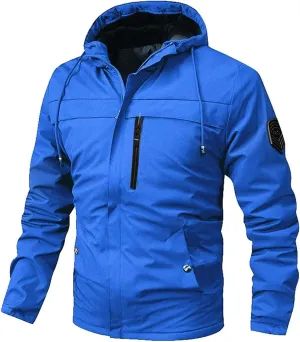 Mens Rain Jackets Zip Up Hooded Waterproof Windbreakers Loose Lightweight Coats Fashion Clothes with Pockets