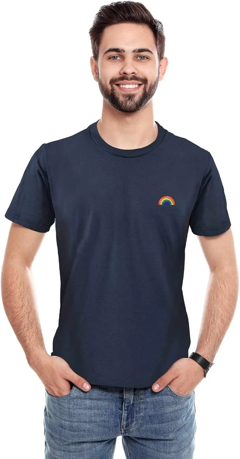 Men's Rainbow Embroidered Crew Neck T-Shirt Short Sleeve Tee