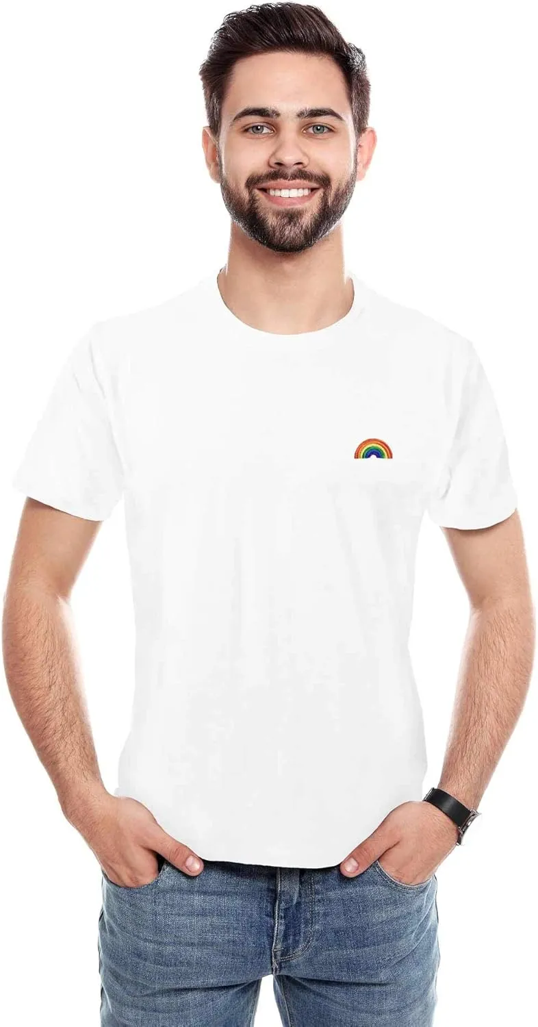Men's Rainbow Embroidered Crew Neck T-Shirt Short Sleeve Tee