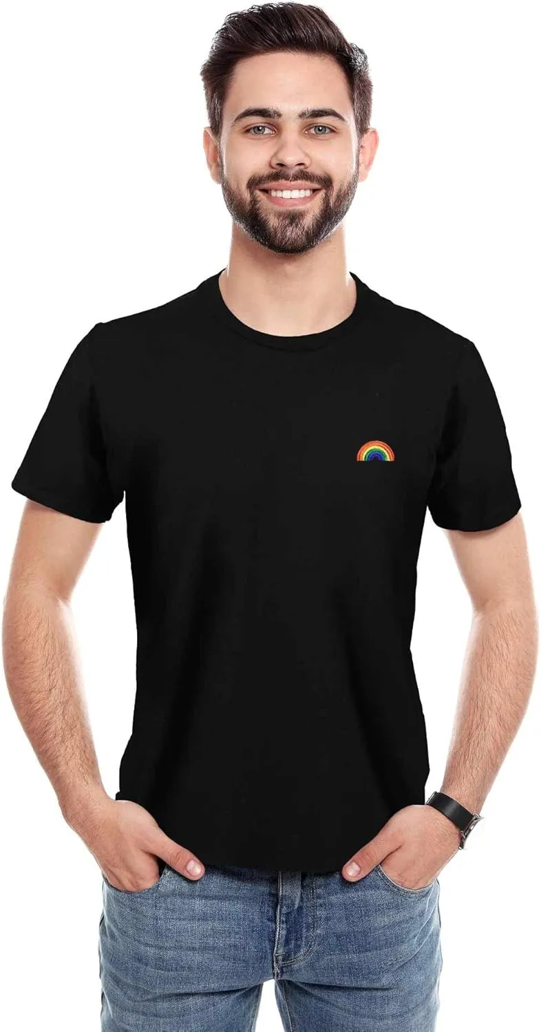 Men's Rainbow Embroidered Crew Neck T-Shirt Short Sleeve Tee