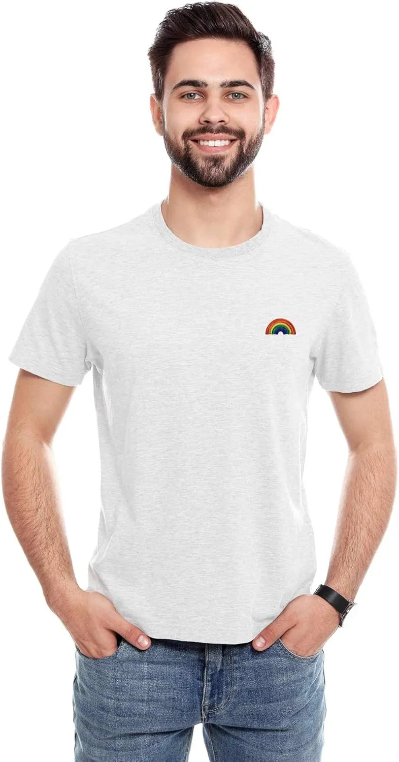Men's Rainbow Embroidered Crew Neck T-Shirt Short Sleeve Tee