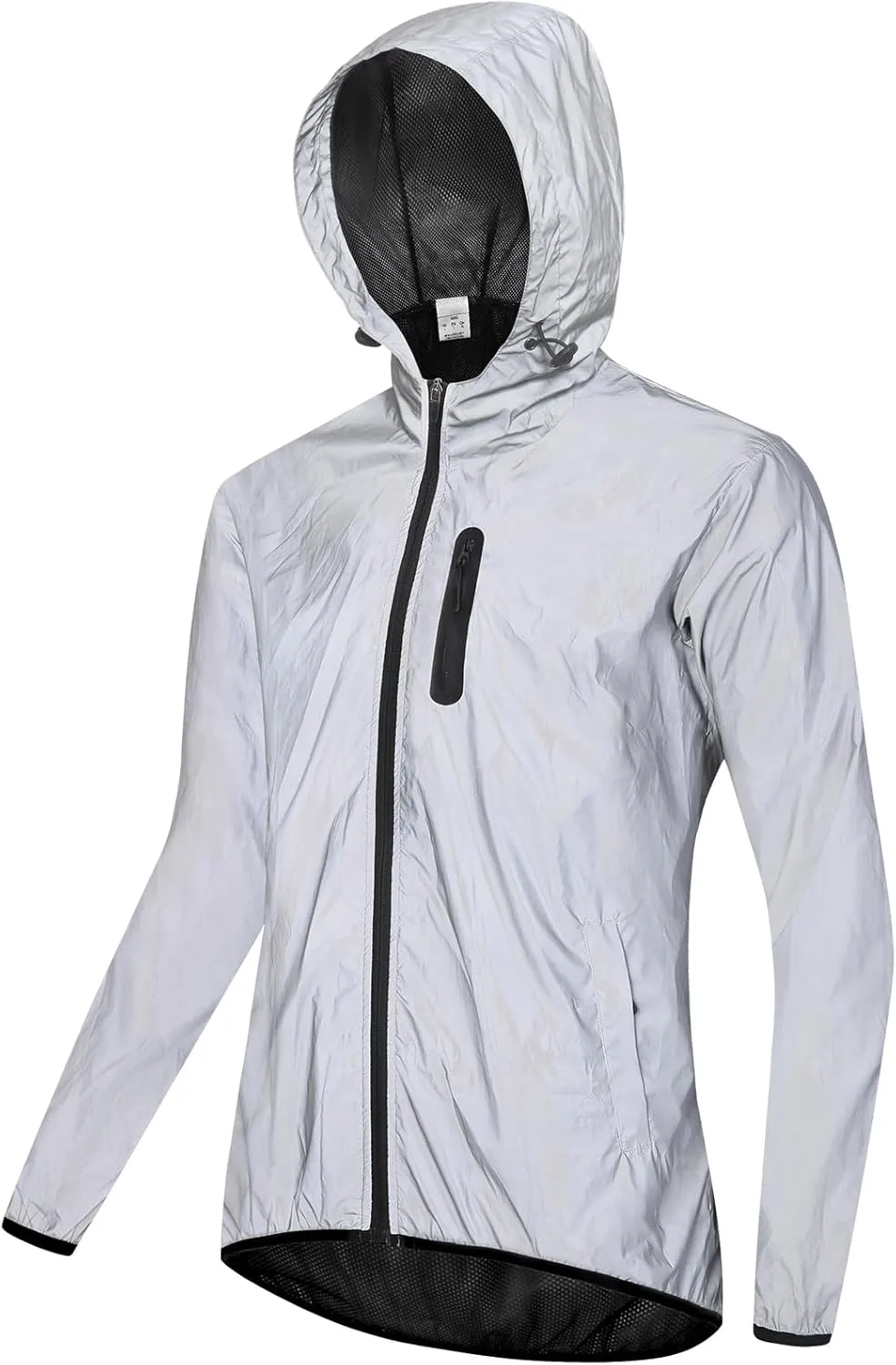 Men's Reflective Cycling Jacket Breathable Bike Rain Jacket Wind Coat with Hood, Night Running Jacket