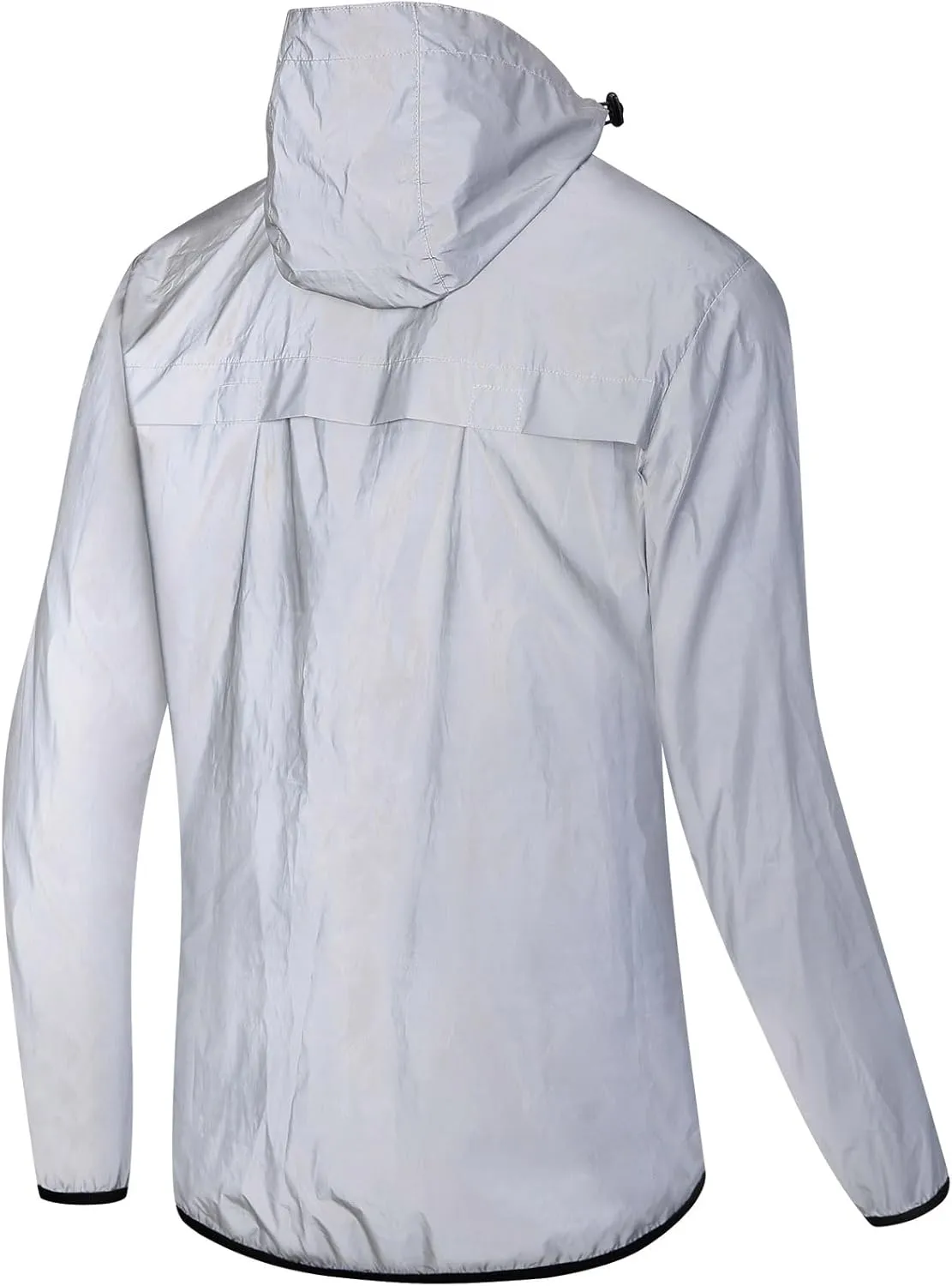 Men's Reflective Cycling Jacket Breathable Bike Rain Jacket Wind Coat with Hood, Night Running Jacket