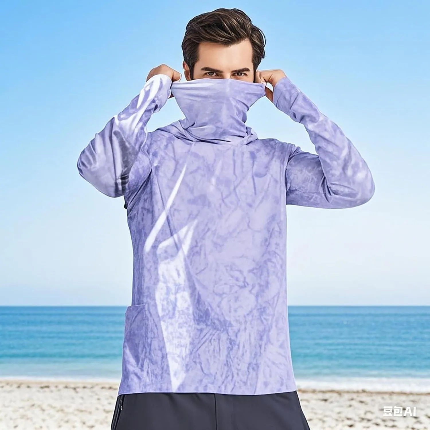 Men's Solid Printed Sun Jacket Splicing Face Cover UV Block Coat Long Sleeve Cooling Jackets High Elastic Coats