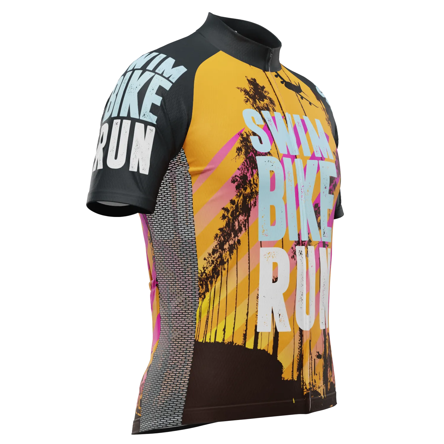 Men's Swim Bike Run Orange Summer Short Sleeve Cycling Jersey