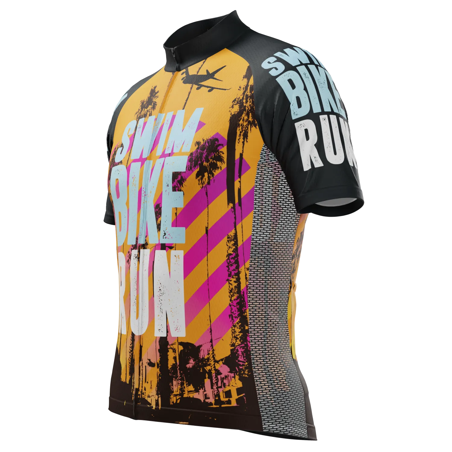 Men's Swim Bike Run Orange Summer Short Sleeve Cycling Jersey