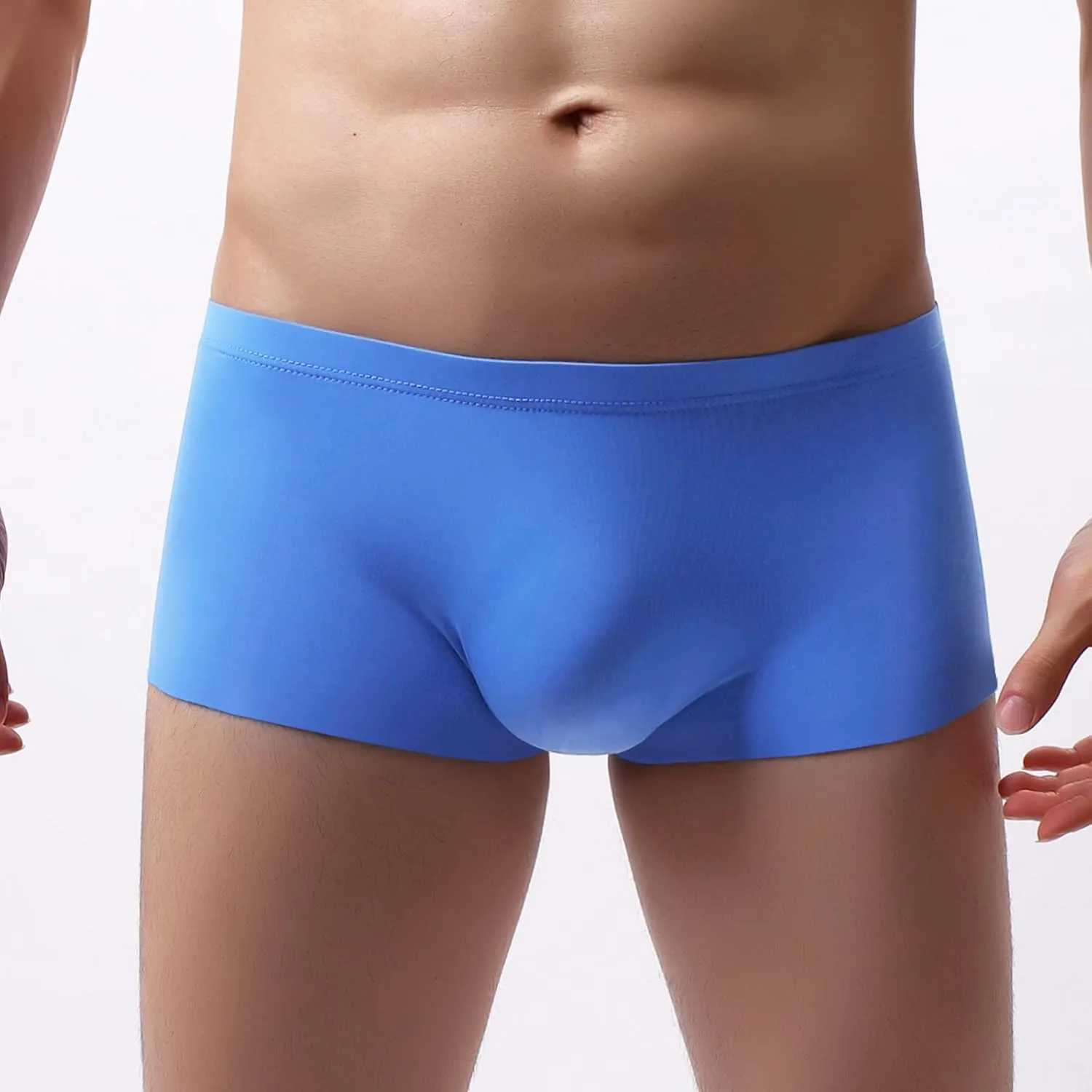 Men's Traceless Underwear Ice Silk Boxer Brief Breathable Seamless Sexy See-Through Transparent Briefs