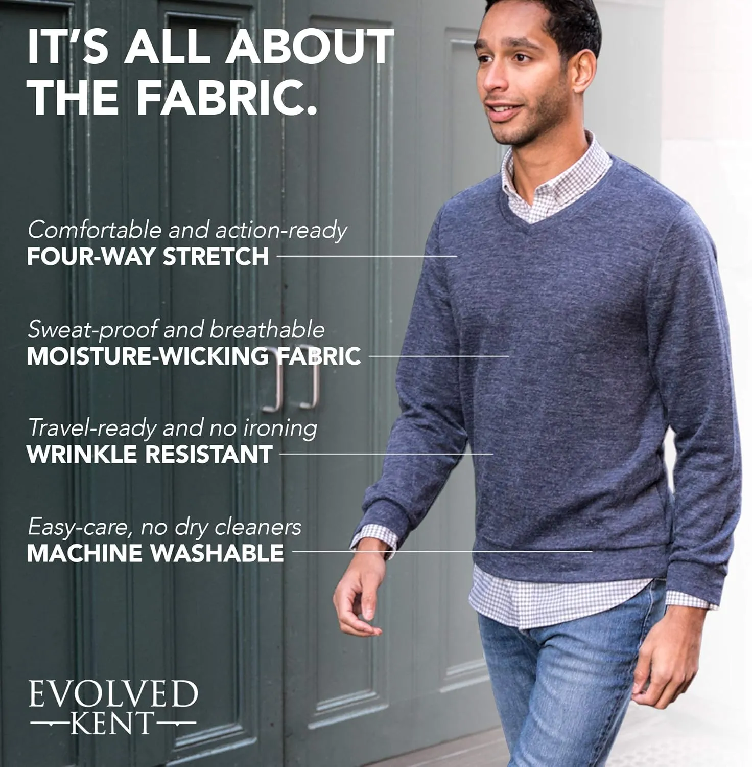 Mens V Neck Sweater - Moisture Wicking Dry Fit - Lightweight Fashion Sweaters