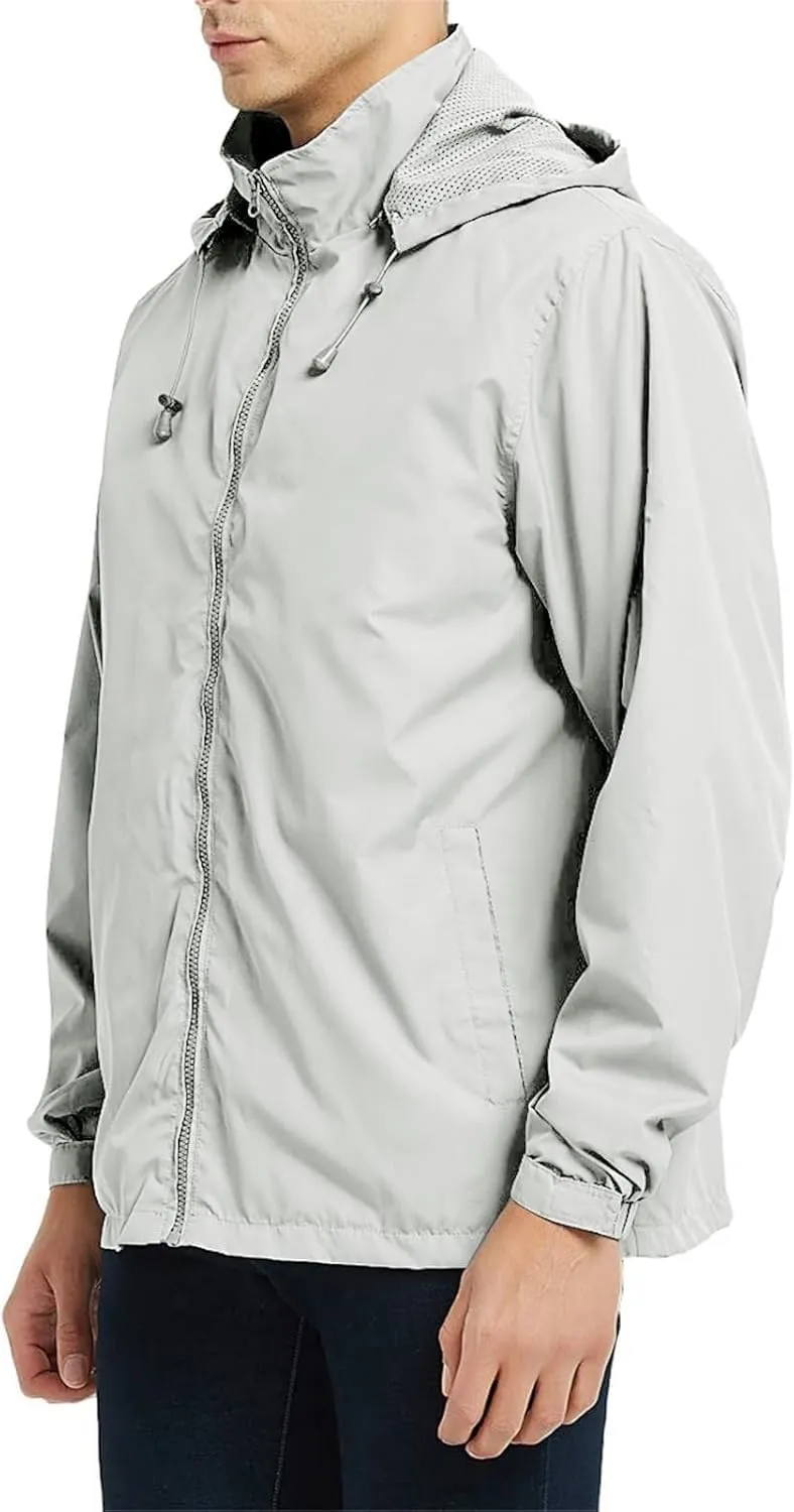 Mens Waterproof Rain Jacket Hooded Lightweight Windbreaker Hoodies Windbreaker Jacket with Pockets