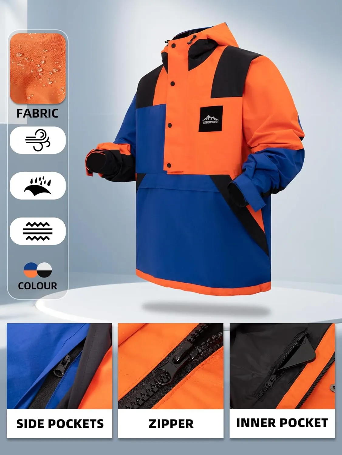 Mens Waterproof Windproof Jacket Hooded Outdoor Windbreaker Lightweight Softshell Raincoat Waterproof