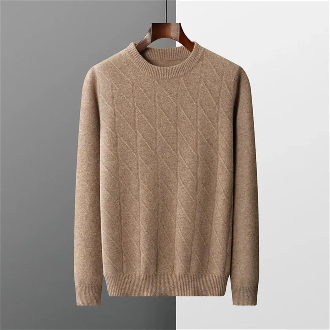 Merino Cashmere Sweater Men's Pullover Padded Warm Sweater Autumn and Winter O-Neck Knitted Jacket