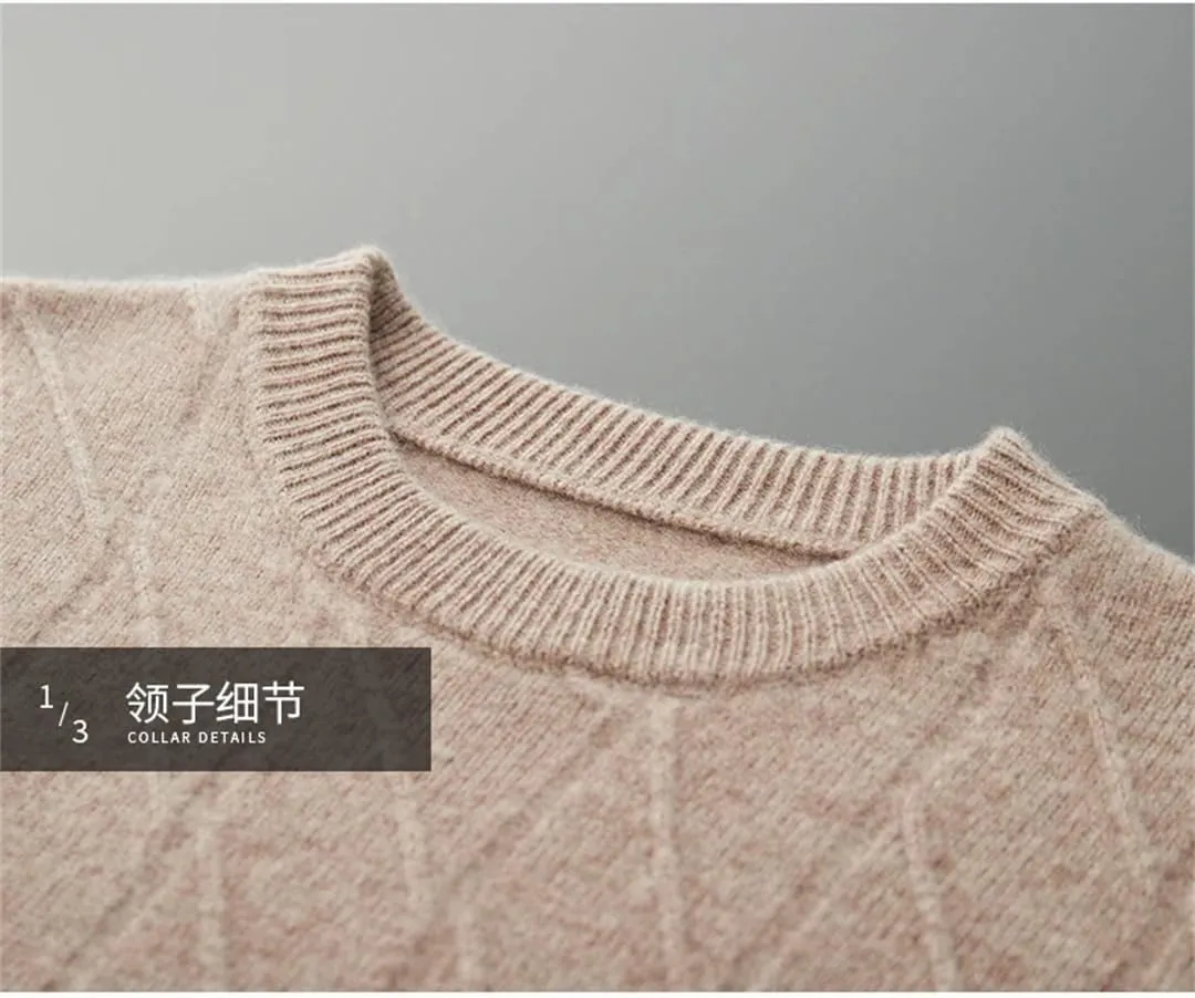 Merino Cashmere Sweater Men's Pullover Padded Warm Sweater Autumn and Winter O-Neck Knitted Jacket