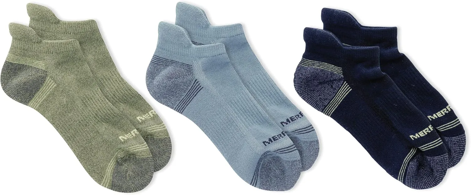 Merrell Men's and Women's Recycled Everyday Low Cut Tab Socks 3 Pair Pack - Repreve Arch Support Band and Breathable Mesh