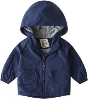Meufam Boys Girls Solid Color Rain Jackets Lightweight Waterproof Hooded Raincoats Windbreakers for Kids