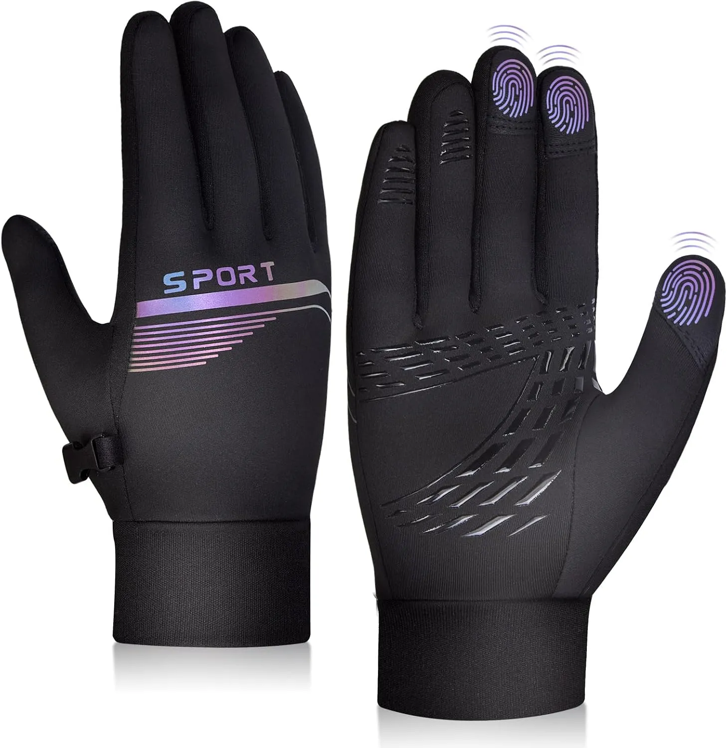 OOPOR Winter Warm Gloves - Touch Screen Cycling Thermal Windproof Non Slip Ultralight Biking Black Gloves with Fleece Lining for Hiking Driving Climbing