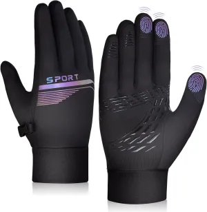 OOPOR Winter Warm Gloves - Touch Screen Cycling Thermal Windproof Non Slip Ultralight Biking Black Gloves with Fleece Lining for Hiking Driving Climbing
