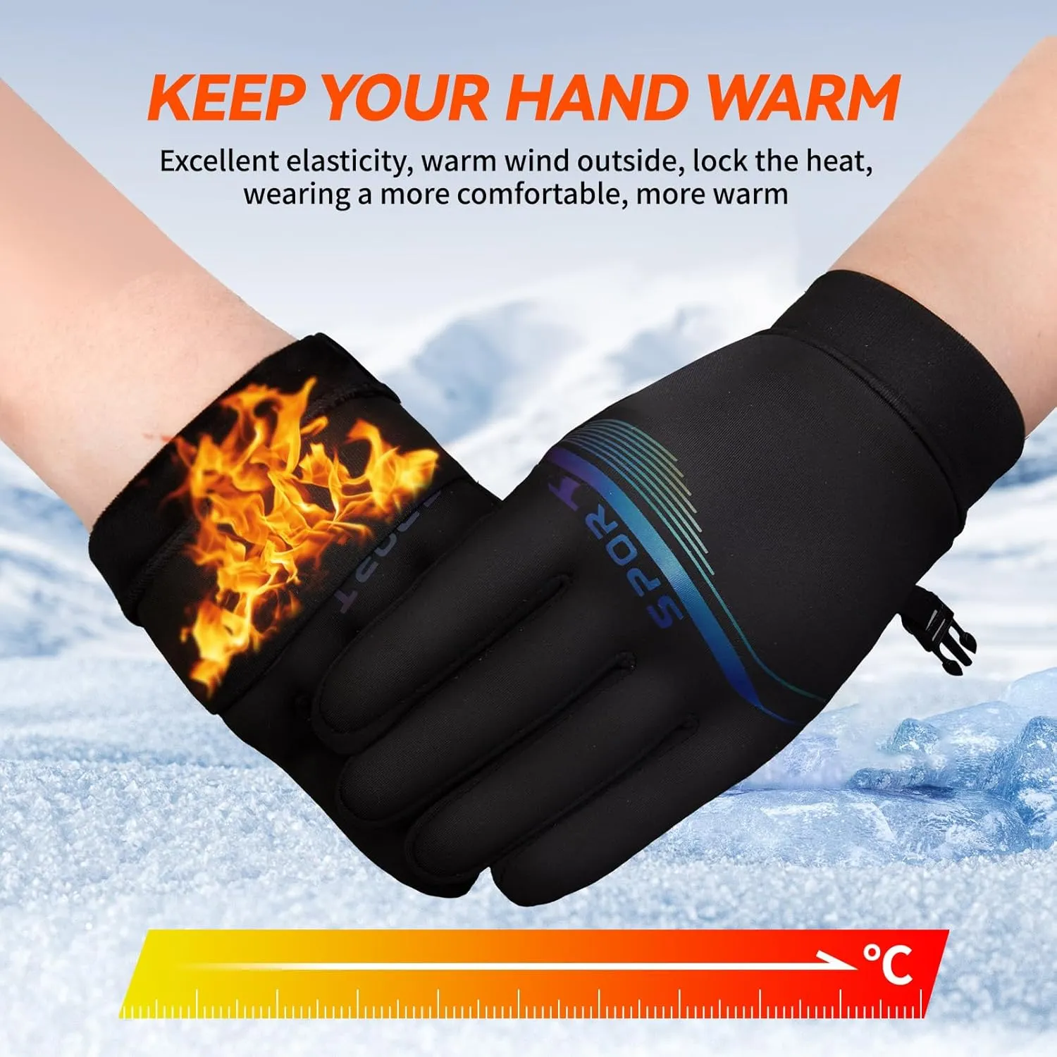 OOPOR Winter Warm Gloves - Touch Screen Cycling Thermal Windproof Non Slip Ultralight Biking Black Gloves with Fleece Lining for Hiking Driving Climbing
