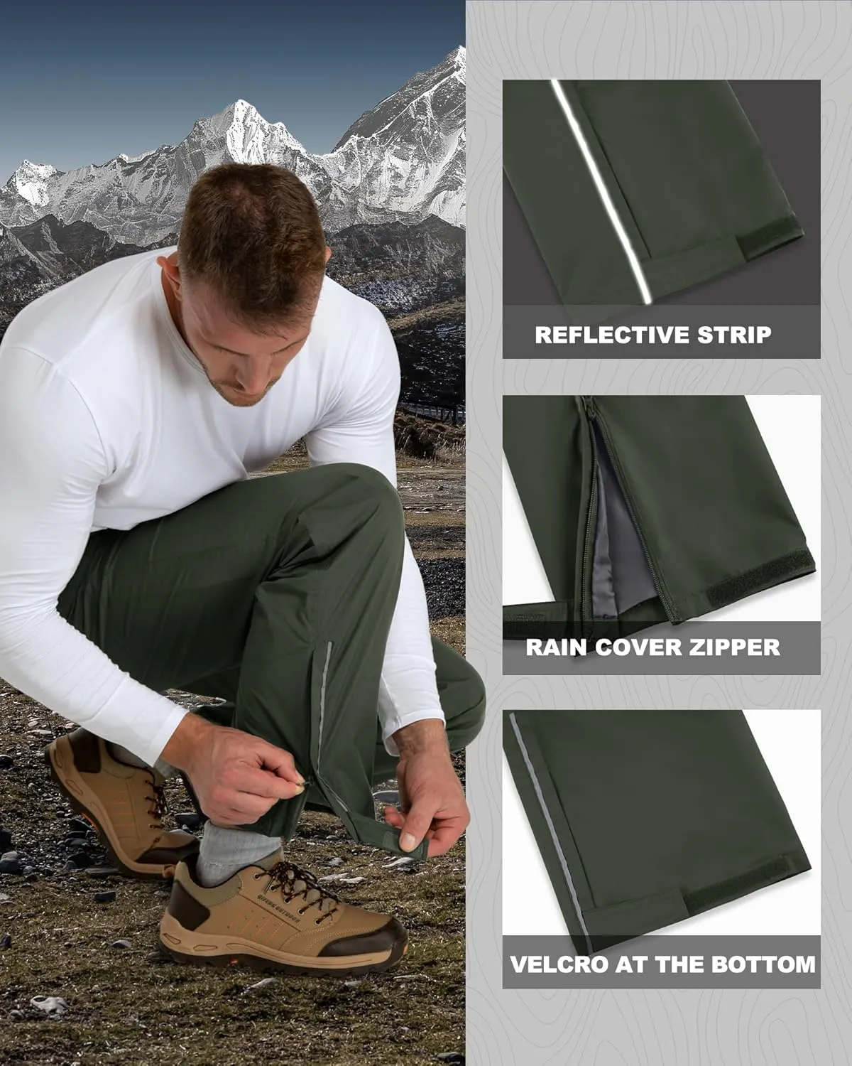Outdoor Ventures Men's Rain Pants Waterproof Rain Overall Pants Windproof Packable Rain Outdoor Pants for Hiking Fishig Golf
