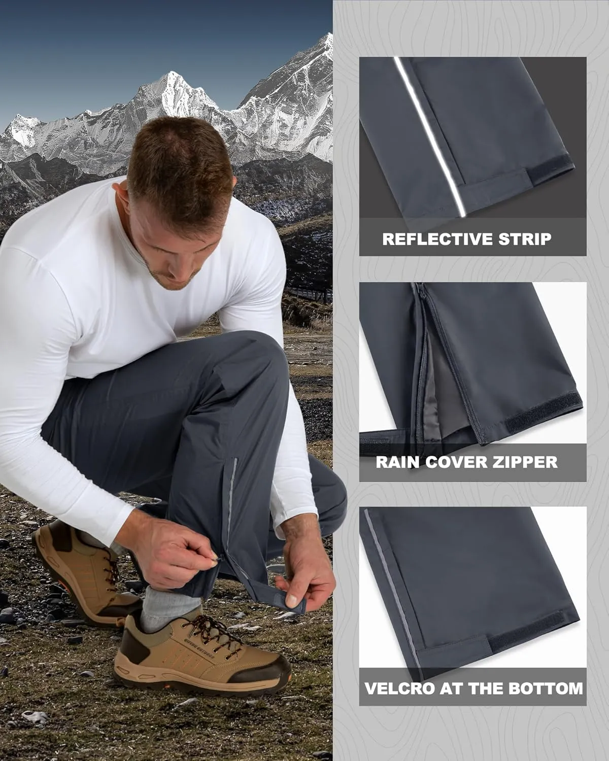 Outdoor Ventures Men's Rain Pants Waterproof Rain Overall Pants Windproof Packable Rain Outdoor Pants for Hiking Fishig Golf