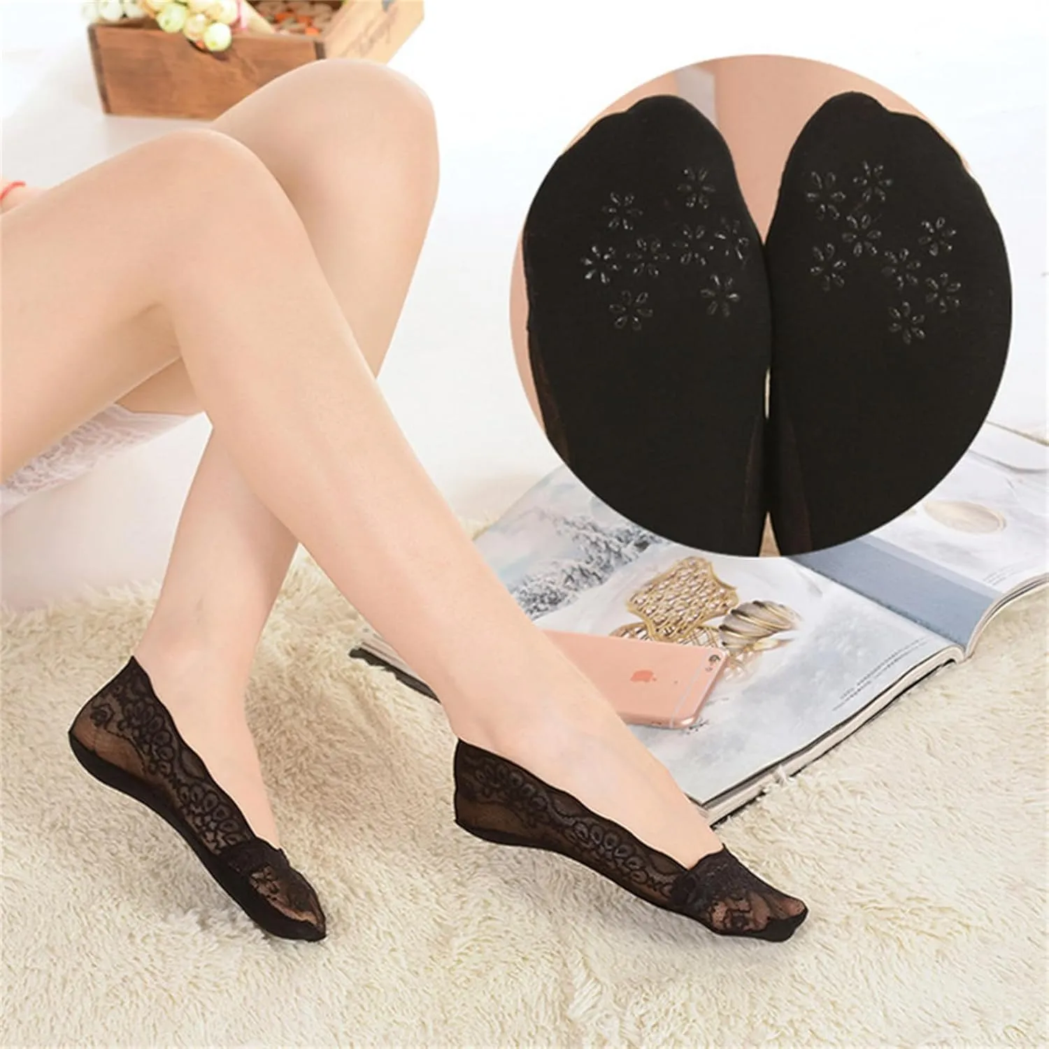 Pleteffect Socks, Mesh Lace No Show Liner Socks for Women, Breathable Non-slip Liner Boat