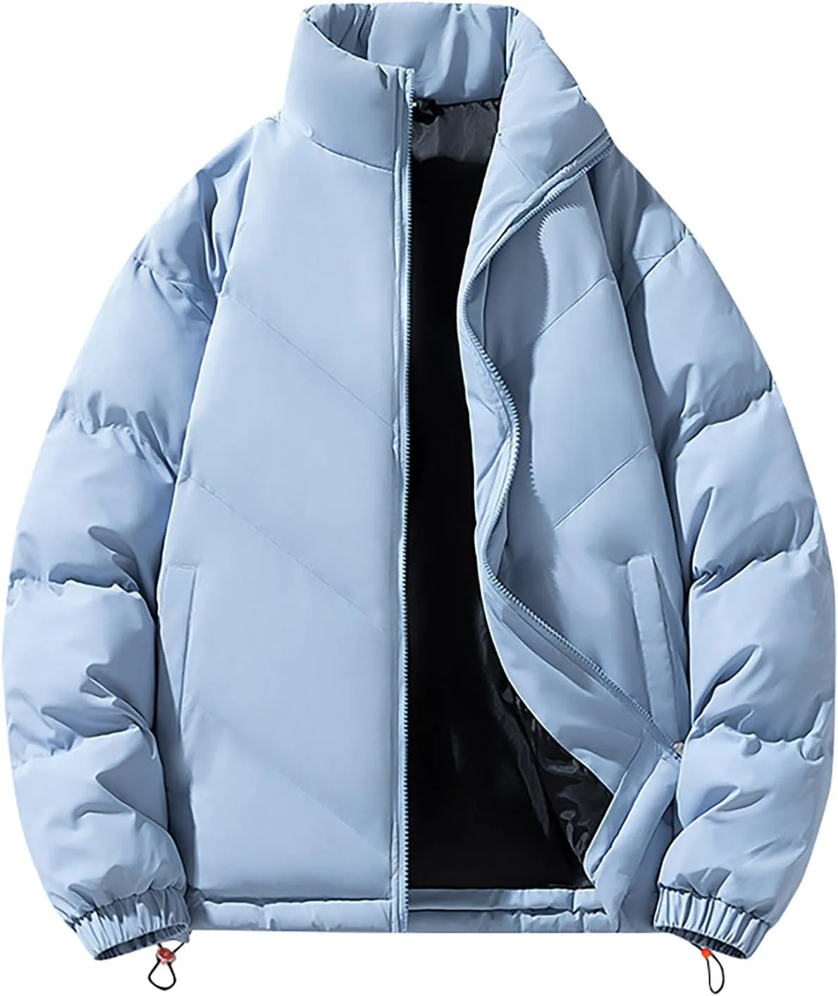 Puffer Jacket Men 2024 Thick Down Jacket Warm Winter Zip Up Padded Coat Oversized Quilted Insulated Thermal Outwear
