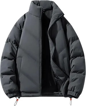 Puffer Jacket Men 2024 Thick Down Jacket Warm Winter Zip Up Padded Coat Oversized Quilted Insulated Thermal Outwear