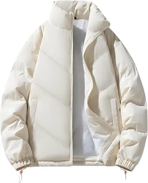 Puffer Jacket Men 2024 Thick Down Jacket Warm Winter Zip Up Padded Coat Oversized Quilted Insulated Thermal Outwear