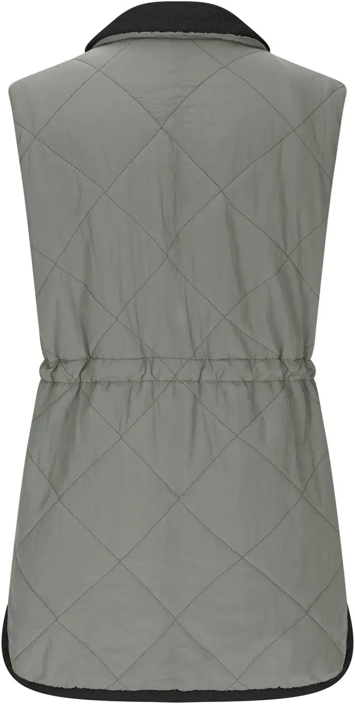 Puffer Vest Women Sleeveless Fleece Lined Zip Up Outwear Stand Collar Winter Warm Padded Down Jacket With Pockets
