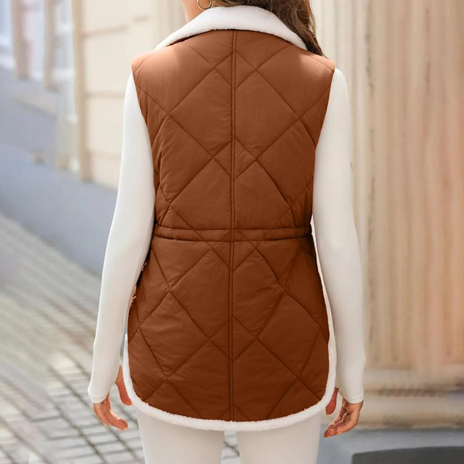 Puffer Vest Women Sleeveless Fleece Lined Zip Up Outwear Stand Collar Winter Warm Padded Down Jacket With Pockets
